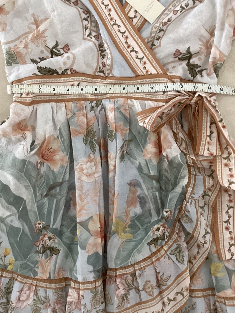 Calypso St. Barth Cotton Pastel Blue Floral V-Neck Faux Wrap Frill Mini Dress - Picture 12 of 16